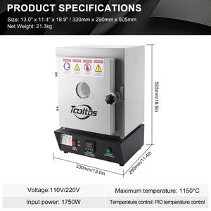 Auble 1750W Metallschmelz-Muffelofen 1150 ℃   Schmuckguss Automatischer Beobachtungsfenster-Widerstandsofen für Formen - Product Image 2