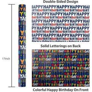 Reversible Birthday <b>Wrapping</b> <b>Paper</b> Roll 17 Inch X 33 Ft Double Sided Colorful Design For Parties - Product Image 6