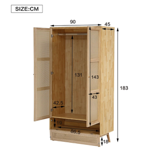 Armadio in Rattan a due porte con 1 vano portaoggetti, adatto per camere da letto o camere per bambini. - Product Image 2