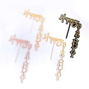 Acrylic Happy Birthday Cake Topper Creative Right-Angled Vertical hanging Cake Topper Birthday Party Decoration Supplies