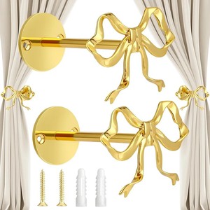 Metal Bow Curtain <b>Hooks</b> Warm <b>Gold</b> <b>Wall</b> Mounted Easy Install Novelty <b>Hooks</b> - Product Image 2