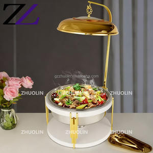 Tapa de gancho colgante de gran tamaño de 10L, juego de servicio de catering de Buffet de caligrafía árabe Blanca Dorada, platos de Cheffing ejecutivos para bodas - Product Image 1