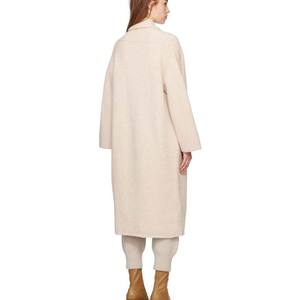 <span class=keywords><strong>Cardigan</strong></span> <span class=keywords><strong>Lungo</strong></span> da Donna in Lana e Cashmere <span class=keywords><strong>Beige</strong></span> con Spalle Scoperte, Apertura Frontale, Tasche a Filetto e Orlo Arrotolato - Product Image 3