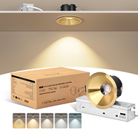 Ventes Flash : Spot LED Encastrable Rond Anti-éblouissement 3 Pouces 12W IP44 Or, Dimmable Triac COB pour Plafond