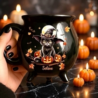 Mug à boisson chaude créatif en grès, motif dessin animé, avec couvercle, motif chaudron de sorcière, pour Halloween, compatible micro-ondes et lave-vaisselle, avec fonction de conservation de la chaleur