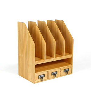Estante de madera para archivos con cajones, organizador de escritorio de 4 niveles para libros de oficina, documentos, color madera natural, tipo vertical - Product Image 4