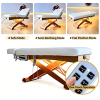Table de massage électrique pour soins du visage, base en bois, 3 moteurs, table de massage de spa, table de traitement chauffée en cuir PU avec lumière LED pour salon de luxe