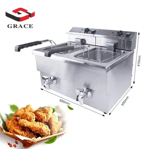 Equipo de cocina Industrial para uso comercial, máquina de freír pollo con doble tanque de 12L + 12L