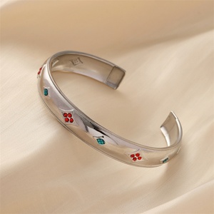 Retro Simple Fashion Stainless Steel Geometric Colorful Zircon Charm <b>Adjustable</b> Cuff Bangle <b>Bracelets</b> for Women - Product Image 5