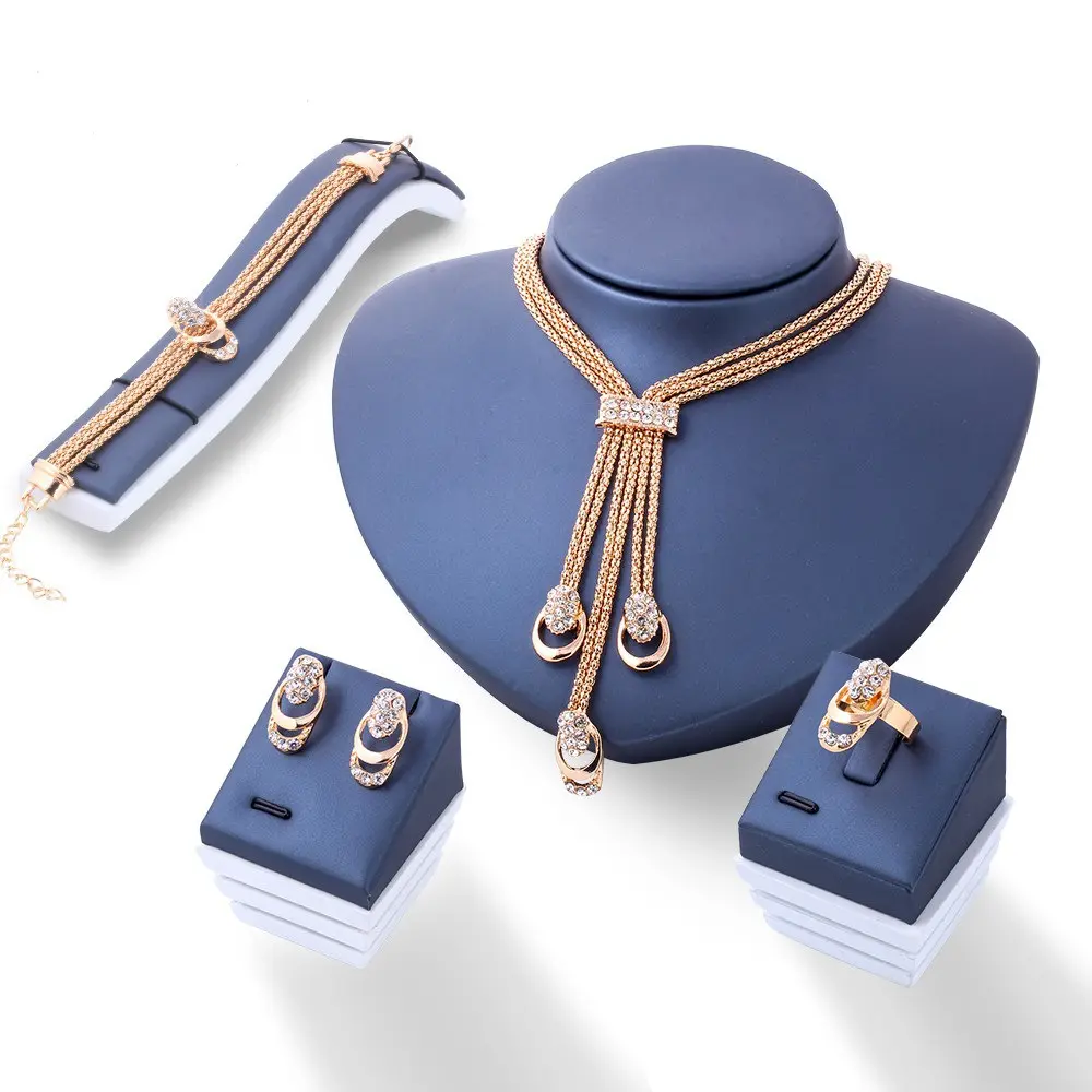 Conjunto de collar Y joyería de alta calidad, conjunto de collar con colgante de aros, oro rosa de 18k, collar de circón Chapado en forma de Y