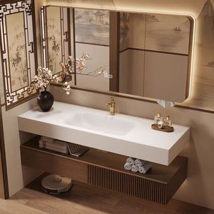Mueble de baño de alta gama con lavabo integrado de placa de roca pintada de madera maciza, estilo Song, novedad 2026 - Product Image 3