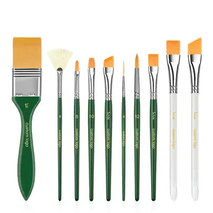 Multifunction 10PCS Artist Brushes Set Wood Handle Flat Shaped Nylon Artist Brushes Watercolor Oil Acrylic Painting Brush Set