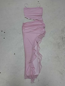 Robe midi asymétrique unie pour femme, froncée, à bretelles spaghetti, sans manches, avec découpes, coupe ajustée, ourlet à volants asymétrique, pour soirée et club - Product Image 6