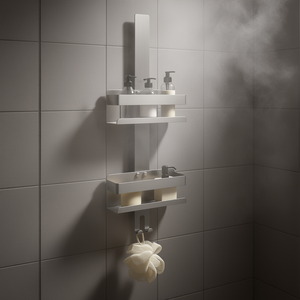 Étagère de douche suspendue à 2 niveaux en acier inoxydable 304 brossé argenté, design minimaliste, fixation murale - Product Image 2