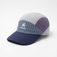 Casquette de camping à 5 panneaux avec broderie de logo personnalisé, motif color block et patchwork, séchage rapide, légère, pour la course en extérieur