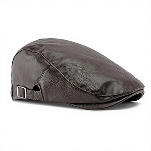 Gorra Plana Transpirable de Cuero PU Rojo, Ajustable, Unisex, Estilo Europeo, Informal, para Exteriores, para Adultos, para Usar en Primavera y Otoño - Product Image 5