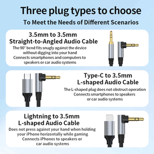 Cable de Audio de 8 Pines Macho a 3.5mm Macho en Ángulo Recto de 90 Grados, Cable de Audio para <span class=keywords><strong>Apple</strong></span> con Conector Chapado en Oro y Trenzado de Nailon para Altavoces de Coche - Product Image 3