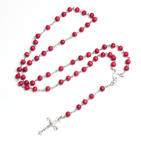 Rosario Católico con Cuentas de Madera de 6mm con Fragancia a Rosas, Colgante de Cruz Sagrada, Cruz Plateada, Centro de la Virgen María, para Aniversario Religioso