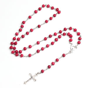 Rosa profumo perlina in <span class=keywords><strong>legno</strong></span> 6mm croce sacra ciondolo rosari collana con croce d'argento Maria centro rosario gioielli religiosi - Product Image 2