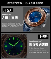 Montre mécanique pour homme DA0004L, boîtier en acier inoxydable 316L, verre saphir, étanche 30 bars, bracelet en cuir, montre de plongée