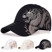 Elegante Gorra de Béisbol Unisex Ajustable de 6 Paneles con Patrón de Dragón Chino en Bordado 3D, Estilo Urbano, 100% Algodón Corduroy