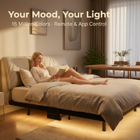 Lit suspendu en fer forgé multi-tailles, design simple avec éclairage, 2 mètres, avec télécommande, pour chambre à coucher