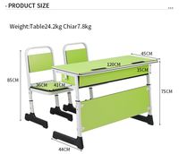 Ensemble de bureau et chaise scolaire double réglable, table d'étude verte 2 places avec rangement, fournisseur de mobilier moderne pour salles de classe pour enfants