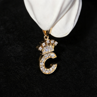 Pendentif Lettre C Couronne 15MM en Or 18K Sertie de Diamants Véritables, Breloque Initiale Alphabet, Bijoux Hip Hop de Luxe pour Hommes et Femmes, Cadeau de Fête