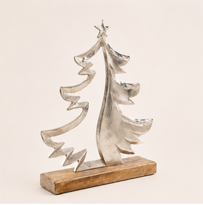 Antique Nickel Reindeer Figurine & Metal <b>Tree</b> Scene High-Quality Aluminum Nordic Style <b>Christmas</b> Sculpture With Wooden <b>Base</b> - Product Image 4