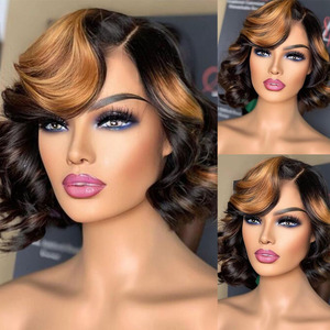 วิกผมสั้นสีบ๊อบวิกผมสั้นสำหรับผู้หญิงผมแท้แบบชาวเปรูผมสีดำทำจากลูกไม้ด้านหน้าแบบเต็มศีรษะ - Product Image 2