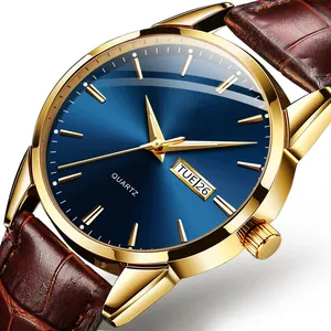 Jam tangan Quartz pria, arloji tali kulit Vintage klasik