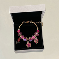 Gelang Pesona Bunga Berlapis Emas Berkualitas Tinggi, Manik-Manik Lubang Besar yang Dapat Disesuaikan, Liontin Bunga Kristal, Gelang DIY untuk Wanita