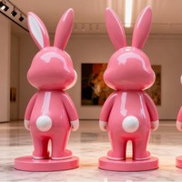 Escultura de Animal de Dibujos Animados en Fibra de Vidrio Personalizada, Conejo, Regalo Empresarial para Exteriores, Decoración Impermeable para Paisajes de Centros Comerciales, Parques y Jardines