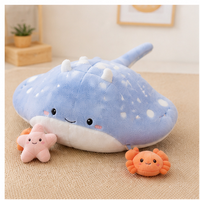 Coussin en peluche personnalisé Raie manta Kawaii, jouets en peluche doux animaux marins, décoration intérieure, cadeaux pour enfants, vente directe d'usine, vente en gros