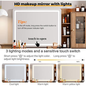 Tocador <span class=keywords><strong>de</strong></span> <span class=keywords><strong>Maquillaje</strong></span> Grande <span class=keywords><strong>de</strong></span> 53.5 Pulgadas con Luces y Espejo, Tocador con 5 Cajones, Tomas <span class=keywords><strong>de</strong></span> Corriente USB y Taburete Incluidos - Product Image 4