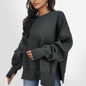 Sudadera con Capucha de Mujer, Estilo Vintage, Tejido de Lana/Nailon, Cuello con Botones, Diseño Asimétrico con Abertura Lateral, Estampado de Leopardo y Adornos de Cuentas - Product Image 4