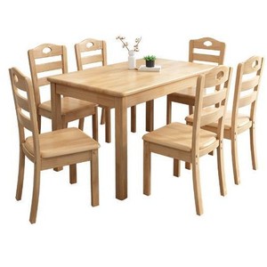 Ensemble table et chaises de salle à manger 6 pièces, couleur bois naturel, combinaison durable pour salon - Product Image 1