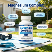 MOQ 100 PIÈCES – NOUVEAU – Capsules de Magnésium Complexe 12-en-1 Personnalisables avec Votre LOGO – Complément pour Soutenir les Os et les Muscles, Favorise un Sommeil Réparateur