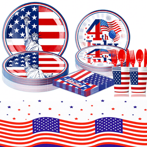 Kit de Decoración Patriótica Azul y Rojo Personalizado HLC, Pancarta, Globos, Abanicos de Papel, Pompones, Decoración Colgante en Espiral, Regalo para el Día de la Independencia - Product Image 3