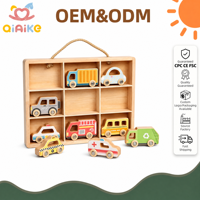 Juego de Coches de Juguete de Madera con Estante de Almacenamiento, Juguete Educativo Montessori, Vehículo de Juguete, Juego de Tren de Madera para Niños Pequeños y Preescolares, OEM ODM