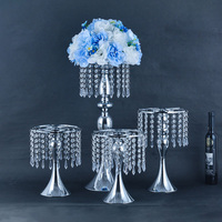 Vase en métal doré et argenté, support à fleurs en cristal, grand support à fleurs en cristal pour centre de table de mariage