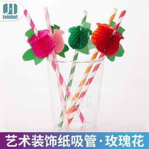 3D Colored Paper Straw Rose Beverage Decoration Disposable Party Straws Random Color Straight Pipe - Product Image 5