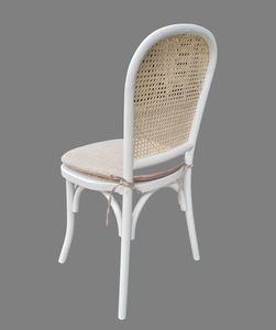 Silla de madera curvada con respaldo de ratán de malla de caña apilable de resina de madera blanca y negra - Product Image 3