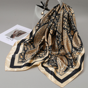 Classic Border Print Elegant Faux Silk <strong>Square</strong> <strong>Scarf</strong> Lightweight Women Large <strong>Square</strong> <strong>Scarf</strong> Silky Feel Faux Silk 90*90cm OEM/ODM - Product Image 5