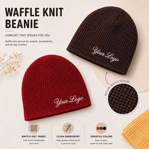 Winter Thermal Custom Logo Embroidered Waffle Knit <b>Beanie</b> <b>Hat</b> Warm Skull Cap Streetwear Winter <b>Beanie</b> for Women <b>Men</b> - Product Image 1