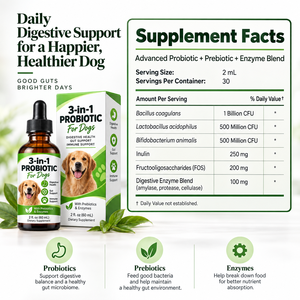Liquide de bien-être gastro-intestinal <span class=keywords><strong>pour</strong></span> animaux de compagnie de qualité supérieure, mélange 3-en-1 de probiotiques, de prébiotiques et d'enzymes <span class=keywords><strong>pour</strong></span> chiens adultes et seniors, 60 ml - Product Image 3