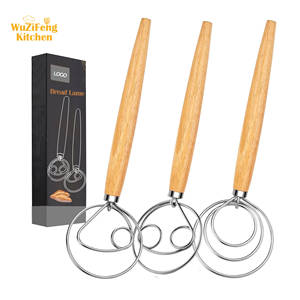 주방 효모 베이킹 과자 도구 스테인레스 스틸 반죽 후크 네덜란드 믹서 13 인치 빵 털 나무 손잡이 덴마크 반죽 털 - Product Image 1