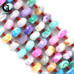 Zhe Ying Wholesale Natural Stone drum tube Colorful Fire Agate barrel beads Loose Spacer tube drum fire agate beads