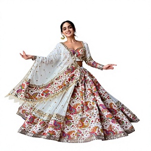 Women's Traditional Sexy Embroidery <b>Sequins</b> Work Can-Can Lace Patta Premium Quality Butterfly Net 4 Meter <b>Flared</b> Unstitched - Product Image 1