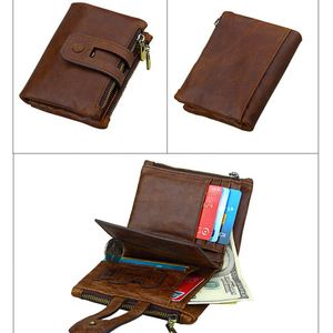 Black Zipper Leather Men's Wallet Vintage Crazy Horse Cowhide Contacts Wallet <b>Purse</b> Crazy Horse Casual Genuine Clip Genuine - Product Image 3